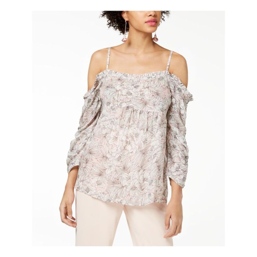 WILLIAM RAST Womens Ivory Printed Long Sleeve Off Shoulder Top S